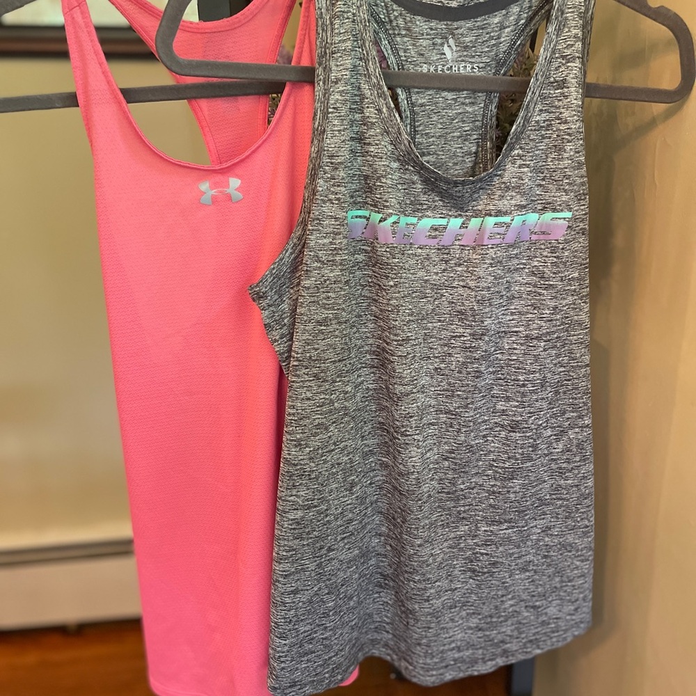 TWO workout racerback tops, sz M